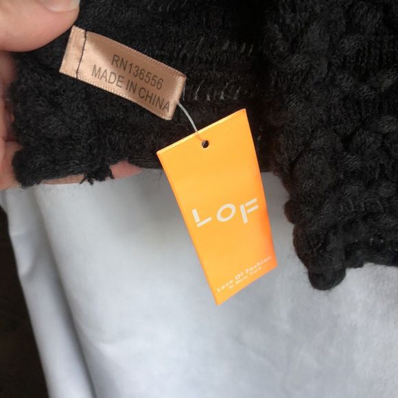 Love of Fashion LOF Black Sweater/Poncho, Cowl Neck Wooden Buttons, Loose Weave - Picture 5 of 8